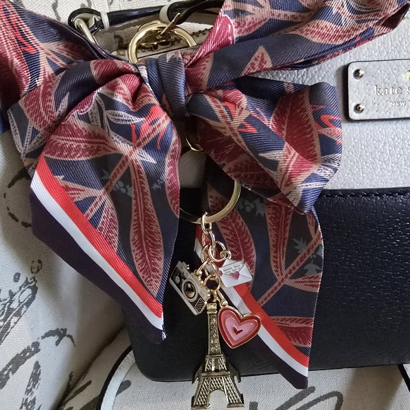 Kate Spade Grove Street Millie Navy/White Leather Crossbody Bag w/Charm & Scarf - Picture 4 of 13